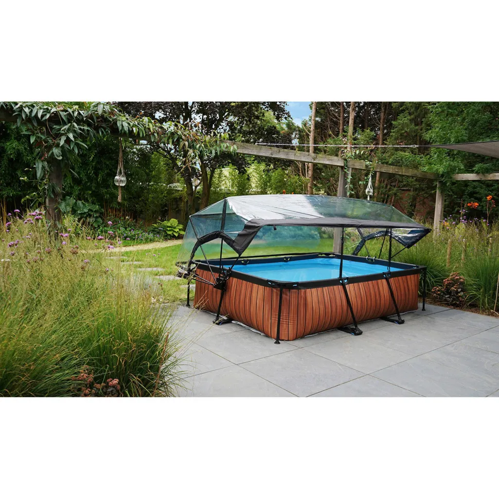 Exit Wood Zwembad 300X200X65Cm Met Overkapping En Filterpomp Bruin