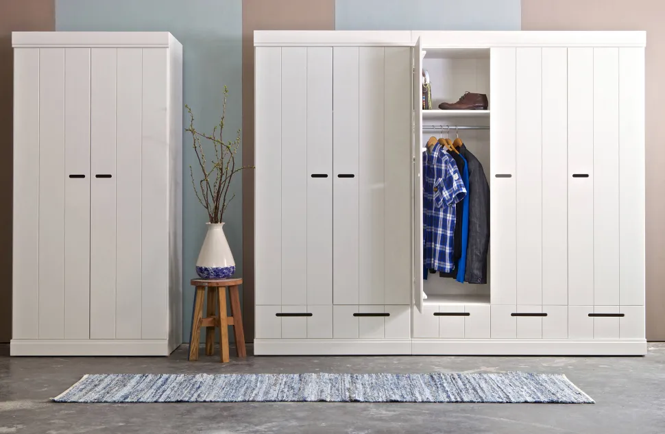Woood Woood Connect Kast 2-Deurs Met Lade - Grenen - Wit - 195X94X53 Connect